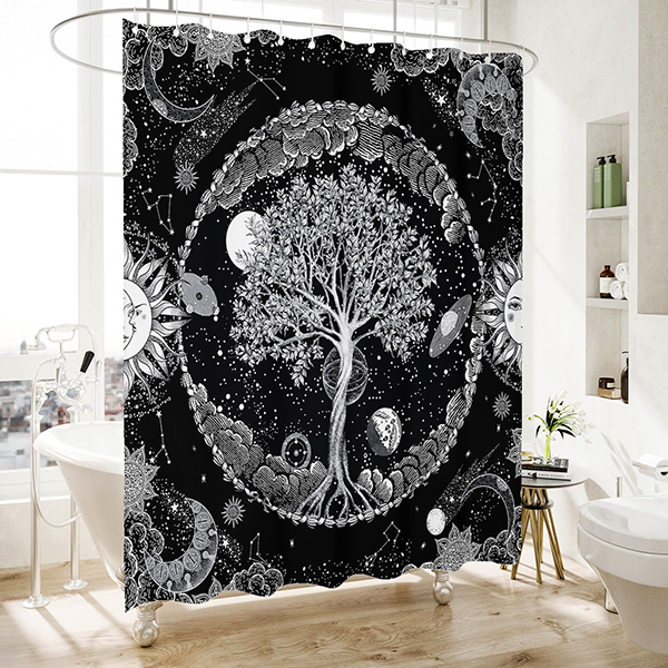 Black and white Tree of Life shower curtain