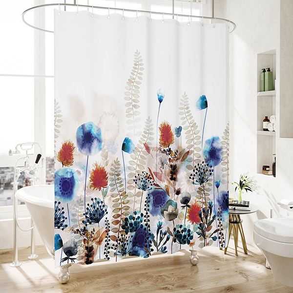 Blue Ink Flower shower curtain