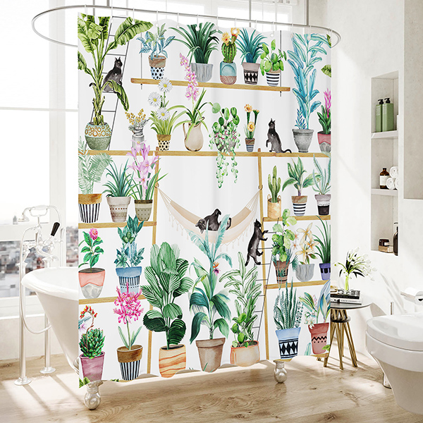 Cat Potted floral curtain
