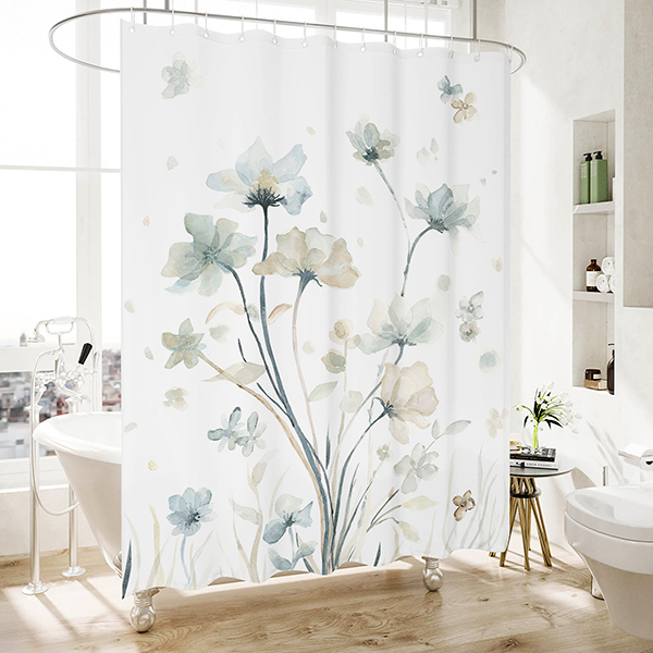 Grey Ink Flower shower curtain