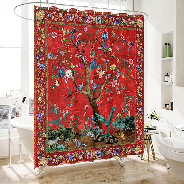 Red Tree of Life shower curtain