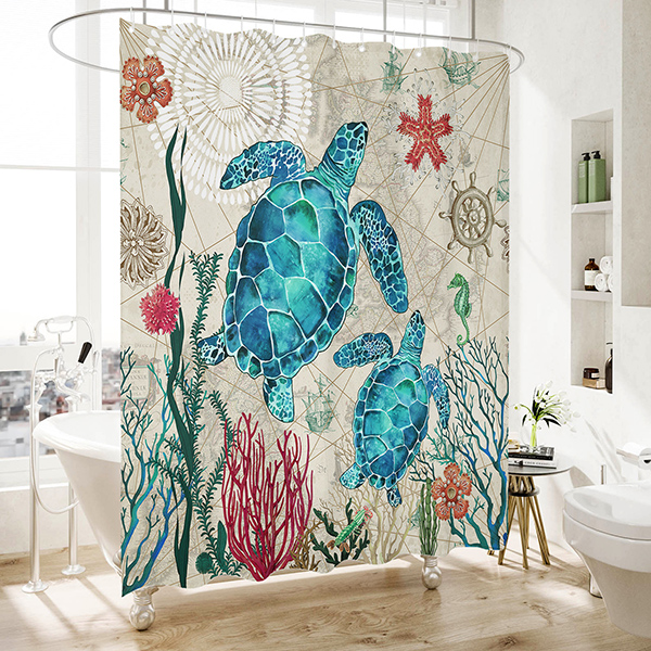 Retro turtle shower curtain