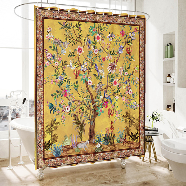 Yellow Tree of Life shower curtain
