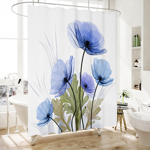 Blue transparent floral shower curtain